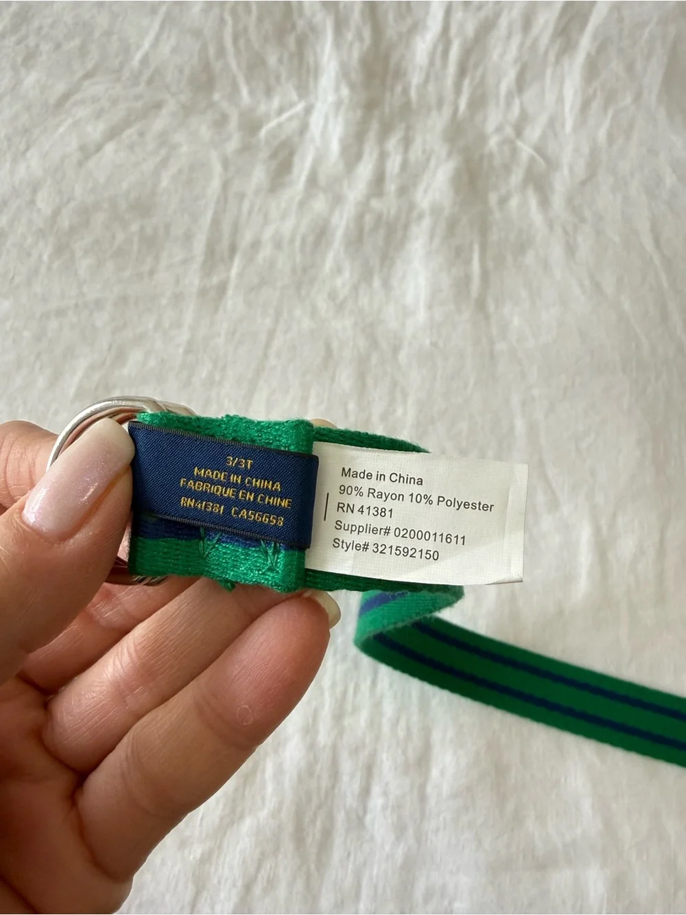 Ralph Lauren | SZ 3T | Toddler Green Blue Striped Fabric Belt Double D Buckle